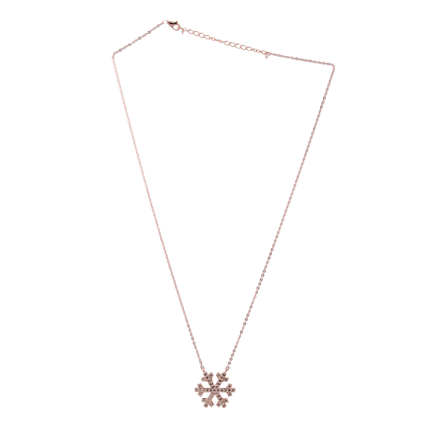 Close Out Deal Simulated Diamond (Rnd) Snowflake Pendant With Chain in Rose Gold Overlay Sterling Si