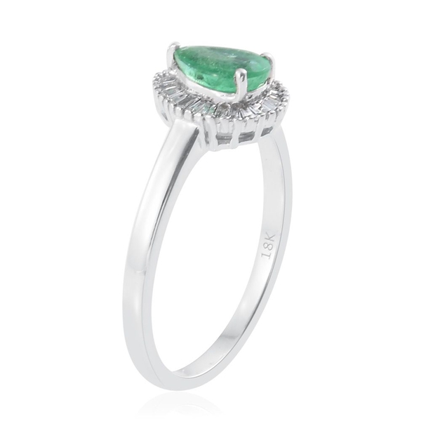 ILIANA 18K White Gold 0.85 Carat Pear AAA Boyaca Colombian Emerald Ring With Diamond SI G-H