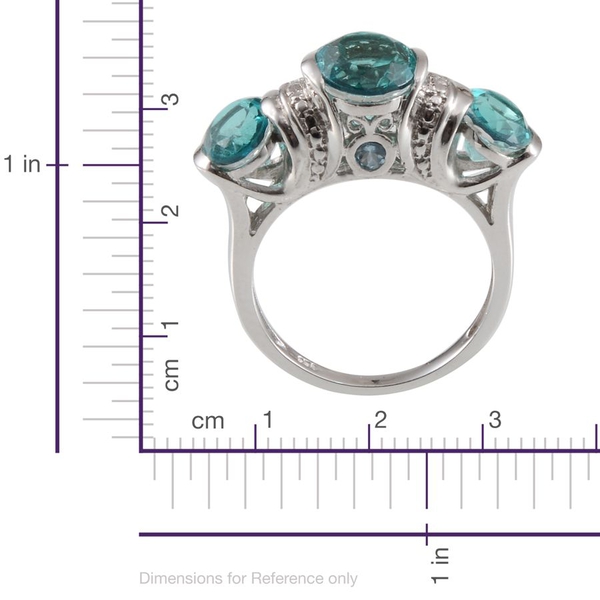 Paraiba Tourmaline Colour Quartz (Ovl 2.75 Ct), Blue Topaz and Diamond Ring in Platinum Overlay Sterling Silver 5.920 Ct.