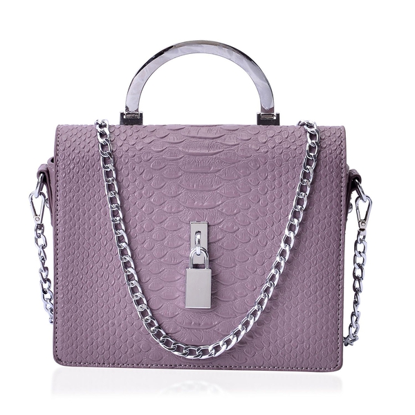 Snake Embossed Lavender Colour Crossbody Bag with Removable Chain Strap (Size 21x17x8 Cm)