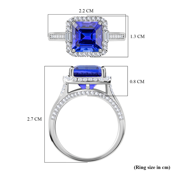 AGI Certified and Appraised RHAPSODY 950 Platinum AAAA Tanzanite and Diamond (VS/E-F) Halo Ring 6.70 Ct, Platinum Wt. 8.91 Gms