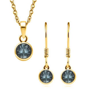 2 Piece Set - Aquamarine Pendant & Hook Earrings in 14K Gold Overlay Sterling Silver With Stainless 