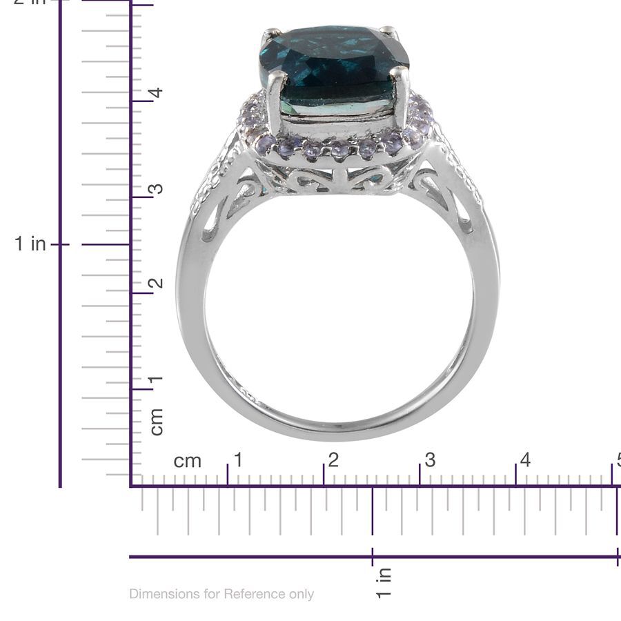 Indicolite Quartz (Cush 5.75 Ct), Tanzanite Ring in Platinum Overlay Sterling Silver 6.000 Ct.