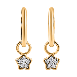 Diamond Hoop Earrings with Clasp in Yellow Gold Vermeil Overlay Sterling Silver 0.19 Ct.