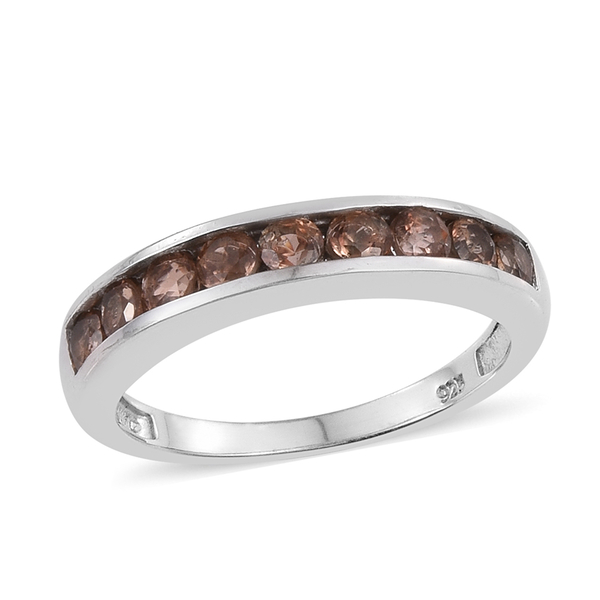 Jenipapo Andalusite (Rnd) Half Eternity Band Ring in Platinum Overlay Sterling Silver 1.000 Ct.