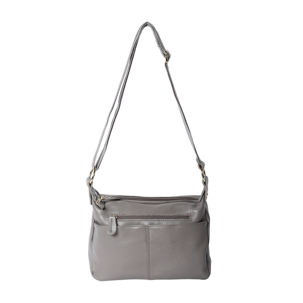100% Genuine Leather Crossbody Bag with Multiple Pockets and Zipper Closure (Size 28x9x19 Cm) - Grey