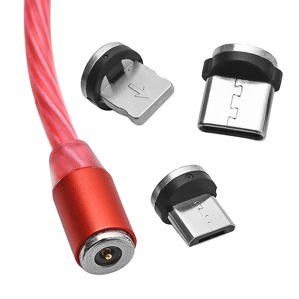 LED 3 in 1 Magnetic Charging Cable with 3 Connectors (For Phones Only) - Red