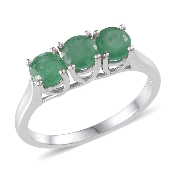 Kagem Zambian Emerald (Rnd) Trilogy Ring in Platinum Overlay Sterling Silver 1.500 Ct.