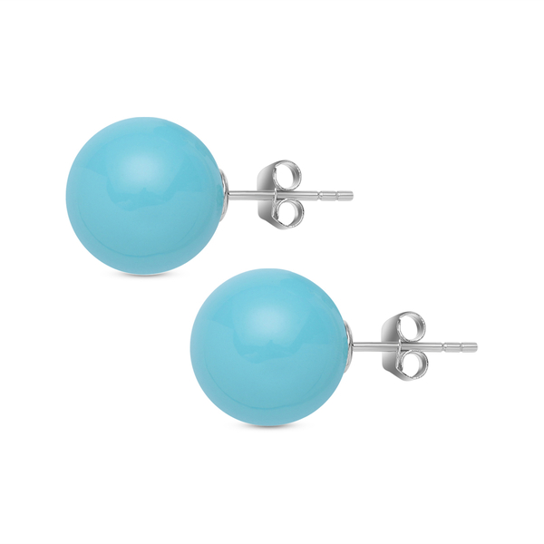 Blue Shell Pearl Stud Earrings (with Push Back) in Rhodium Overlay Sterling Silver