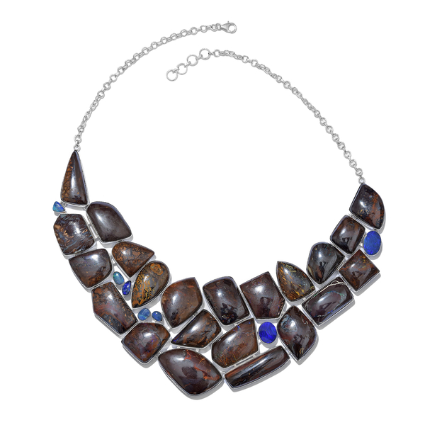 One Of A Kind- Boulder Opal Rock and Opal Double Necklace (Size 18 with 1 inch Extender) in Sterling Silver 725.800 Ct. Silver wt. 63.44 Gms.