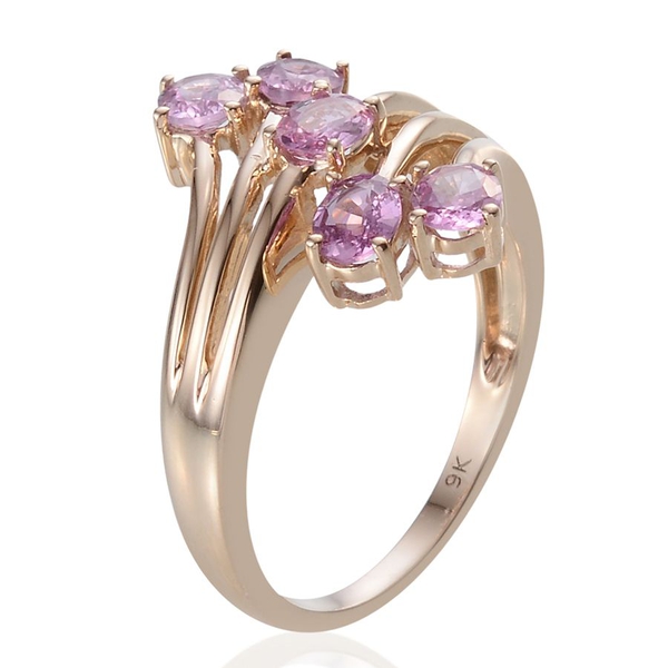 9K Y Gold Pink Sapphire (Ovl) 5 Stone Crossover Ring 2.000 Ct.