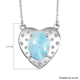 Larimar and Natural Cambodian Zircon Heart Necklace (Size - 18) in Platinum Overlay Sterling Silver 6.55 Ct, Silver Wt. 6.07 Gms