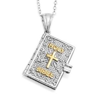 Holy Bible Book Pendant With Chain in Platinum and Gold Plated Silver 8.11 Grams 20 Inch