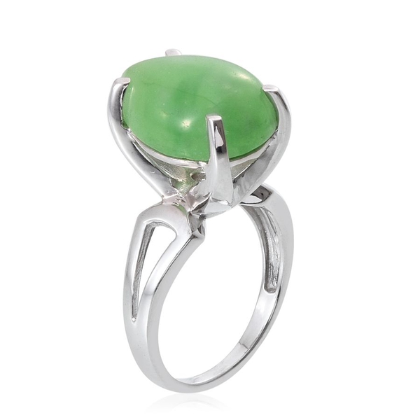 Green Jade (Pear) Ring in Platinum Overlay Sterling Silver 12.250 Ct.
