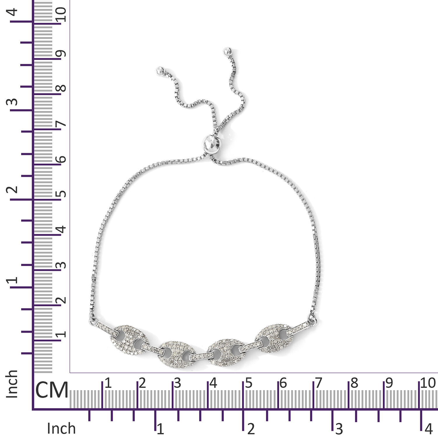 Diamond (Rnd) Mariner Link Bracelet (Size 6.5 to 10 Adjustable) in Platinum Overlay Sterling Silver 1.000 Ct.