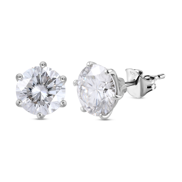 Moissanite Stud Earrings (With Push Back) in Platinum Overlay Sterling Silver 5.71 Ct.