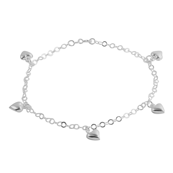 Close Out Deal Sterling Silver Hearts Charm Anklet (Size 10), Silver wt 4.50 Gms.