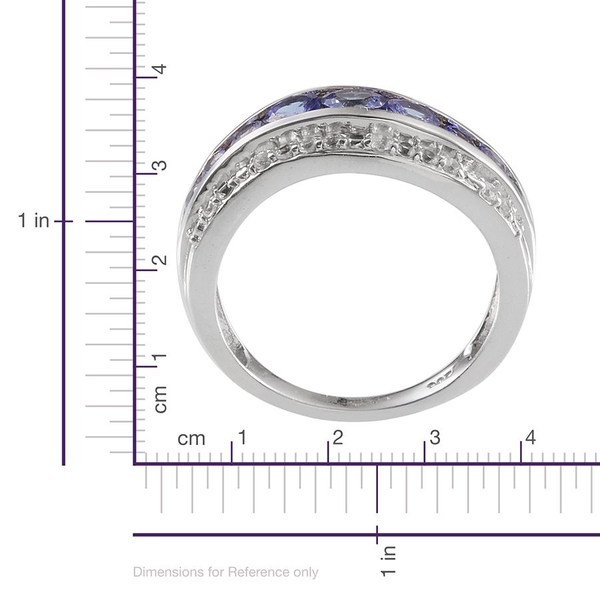 Tanzanite (Rnd), White Topaz Ring in Platinum Overlay Sterling Silver 1.100 Ct.