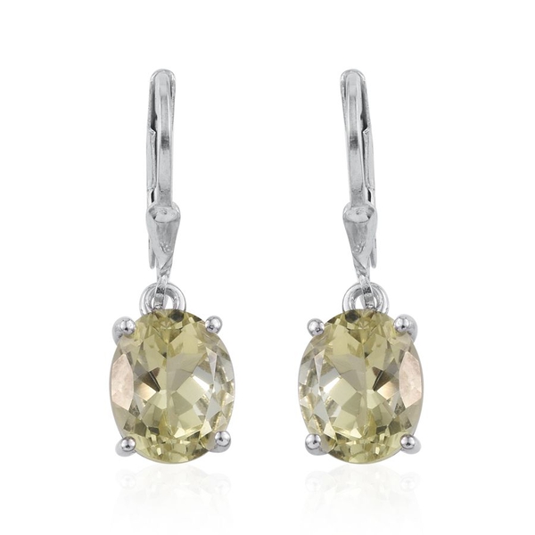 Natural Ouro Verde Quartz (Ovl) Lever Back Earrings in Platinum Overlay Sterling Silver 5.000 Ct.
