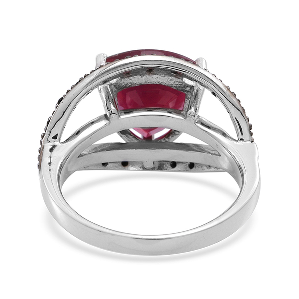 African Ruby (Trl 6.40 Ct), Boi Ploi Black Spinel Ring in Rhodium Plated Sterling Silver 6.500 Ct.