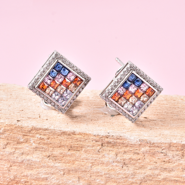 Lustro Stella - Simulated Rainbow Sapphire Earrings in Platinum Overlay Sterling Silver