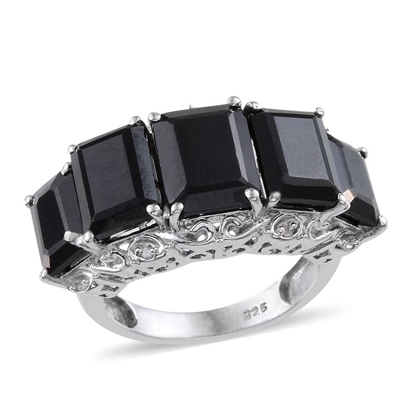 Boi Ploi Black Spinel (Oct 3.40 Ct), Diamond Ring in Platinum Overlay Sterling Silver 10.750 Ct.