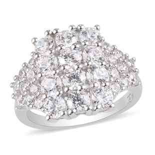 Lustro Stella Platinum Overlay Sterling Silver Cluster Ring Made with Finest CZ 5.16 Ct.