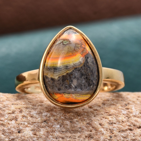 Bumble Bee Jasper (Pear) Solitaire Ring in 14K Gold Overlay Sterling Silver 4.750 Ct.