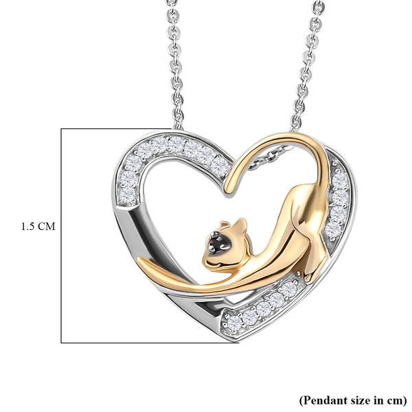 ELANZA Simulated Diamond and Simulated Black Spinel Heart Pendant( With Chain 20 Inch) in Two Tone Platinum And Yellow Gold Overlay Sterling Silver