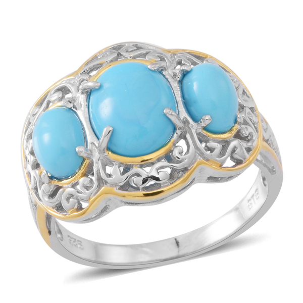 4 Carat Sleeping Beauty Turquoise Filigree Trilogy Ring in Rhodium Plated Silver