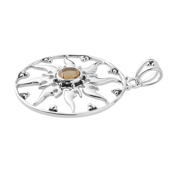 Sajen Silver Natures Joy Collection - Natural Honey Tourmaline Enamelled Pendant in Platinum Overlay Sterling Silver 1.55 Ct, Silver Wt. 5.69 Gms