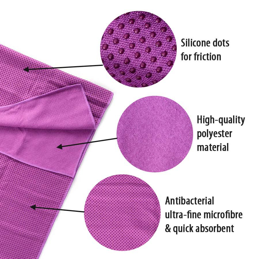 Purple Yoga mat Towel with Anti Slip Mechanism