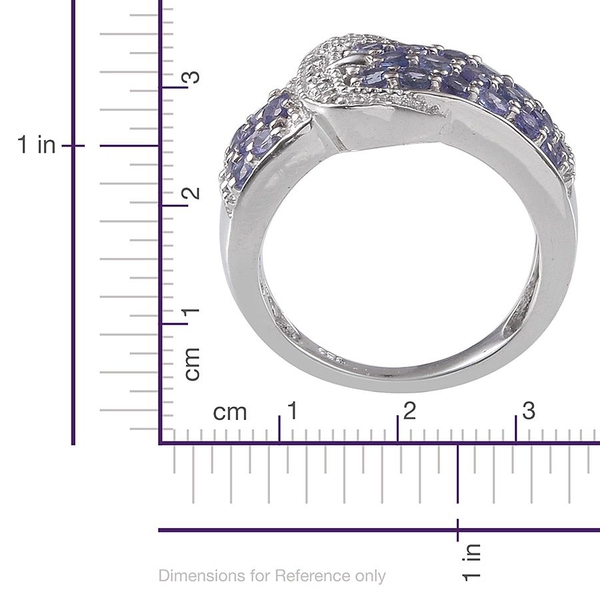 Tanzanite (Rnd), Diamond Buckle Ring in Platinum Overlay Sterling Silver 1.510 Ct.