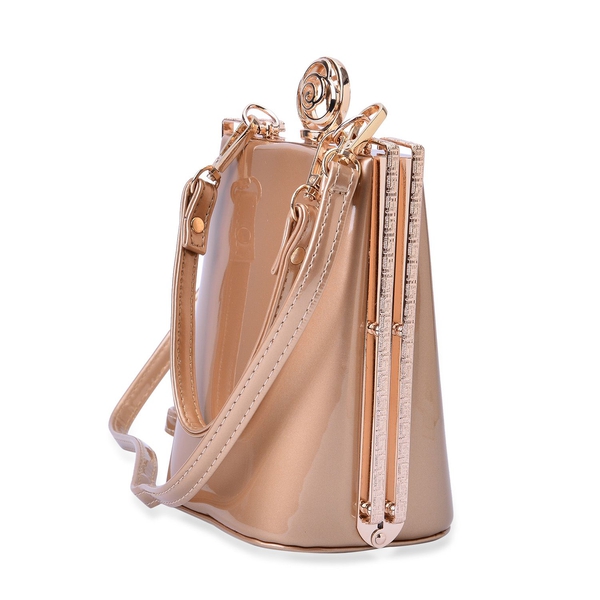 Champagne Colour Clutch Bag With Removable Shoulder Strap (Size 17x13x10 Cm)