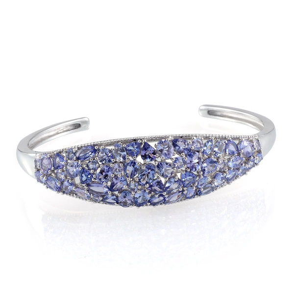 AA Tanzanite Cuff Bangle in Platinum Overlay Sterling Silver (Size 7.5) 11.500 Ct.