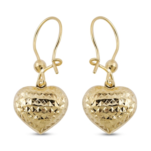 Royal Bali Collection - 9K Yellow Gold Heart Earrings with Fancy Hook