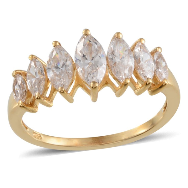 Lustro Stella - 14K Gold Overlay Sterling Silver (Mrq) 7 Stone Ring Made with Finest CZ 1.970 Ct.