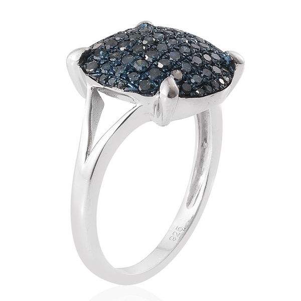 Blue Diamond (Rnd) Cluster Ring in Platinum Overlay Sterling Silver 1.000 Ct.