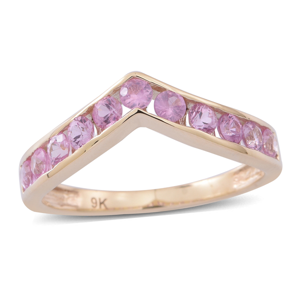 9K Yellow Gold AAA Pink Sapphire (Rnd) Wishbone Ring 1.250 Ct.