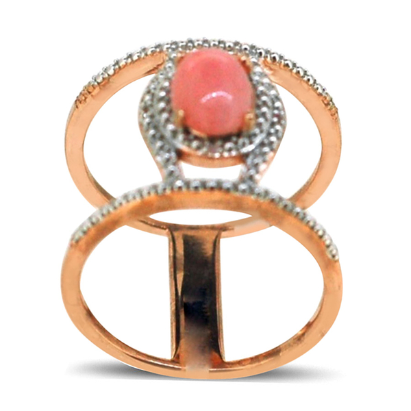 Peruvian Pink Opal (Ovl 1.75 Ct), White Topaz Ring in 14K Rose Gold Overlay Sterling Silver 1.770 Ct
