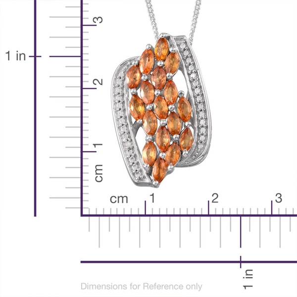 Orange Sapphire (Mrq), Diamond Pendant With Chain in Platinum Overlay Sterling Silver 2.010 Ct.