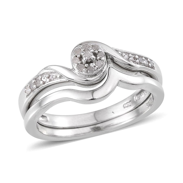 Diamond (Rnd) 2 Ring Set in Platinum Overlay Sterling Silver 0.150 Ct.