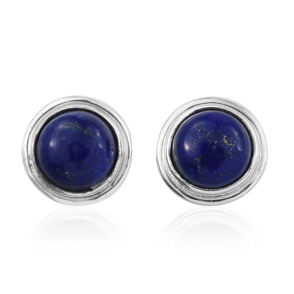 Lapis Lazuli (Rnd) Stud Earrings (with Push Back) in Platinum Overlay Sterling Silver 4.500 Ct.