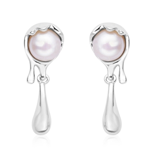 LucyQ Fluid Pearl Collection - Freshwater Pearl Dangling Earrings (With Push Back) in Rhodium Overla