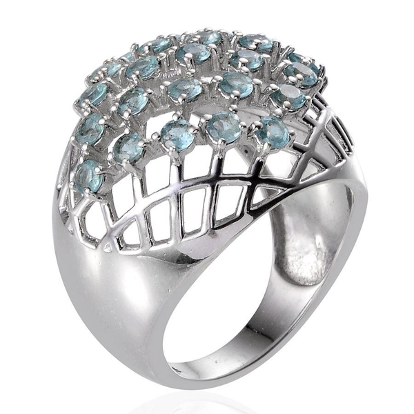 AA Paraibe Apatite (Rnd) Net Design Ring in Platinum Overlay Sterling Silver 2.250 Ct. Silver wt 8.25 Gms.