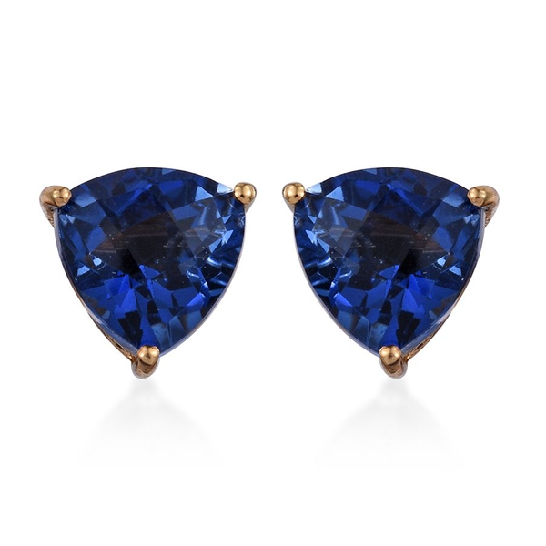 Checkerboard Cut Ceylon Colour Quartz (Trl) Stud Earrings (with Push Back) in 14K Gold Overlay Sterl