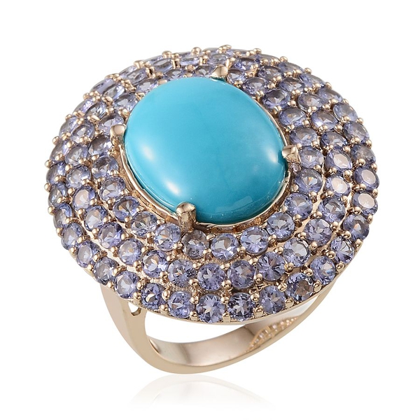 14.15 Ct Sleeping Beauty Turquoise and Tanzanite Ring in 9K Gold 9.50 Grams
