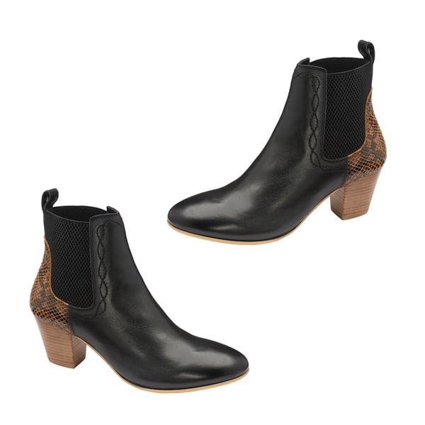 Ravel Moa Snake Pattern Leather Heeled Ankle Boots (Size 4) - Black