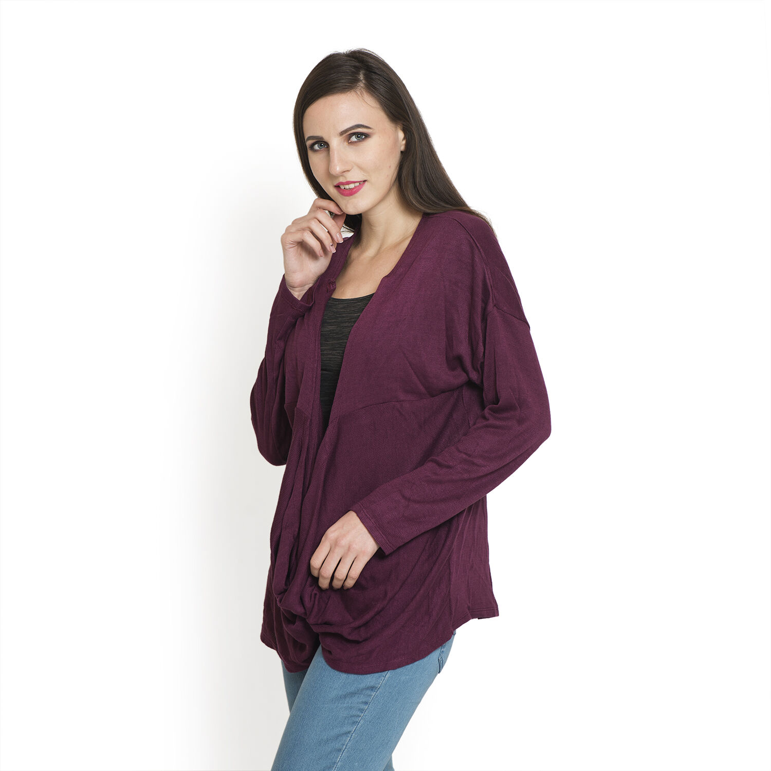 Burgundy Colour Cowl Neck Pattern Cardigan