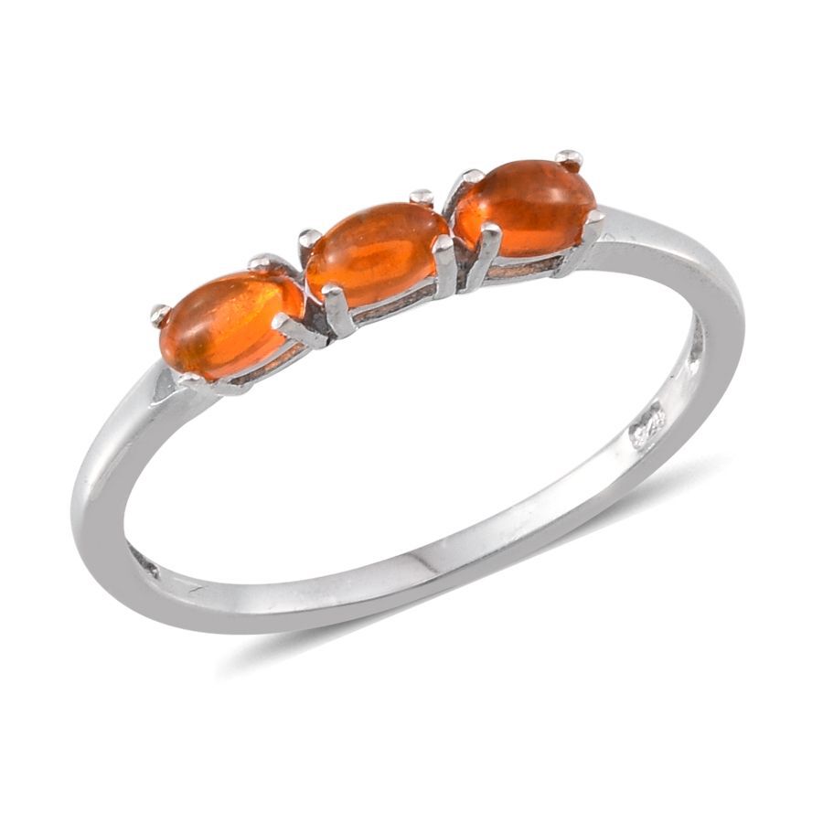 Set of 5 - Ethiopian Welo Opal (Ovl), Green, Orange, Pink and Red Ethiopian Opal Trilogy Ring in 14K Gold, Rose Gold and Platinum Overlay Sterling Silver 2.250 Ct.